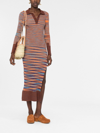 Shop Jacquemus Zucca Striped Knit Dress In Brown