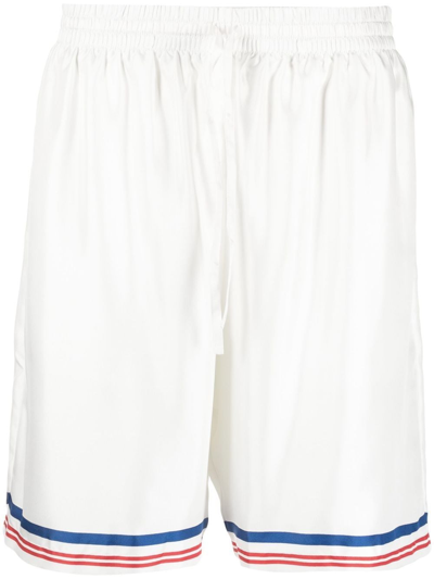 Shop Casablanca Striped-trim Silk Shorts In Weiss