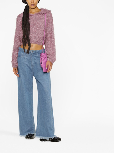 Shop Msgm Cropped Knitted Hoodie In Rosa