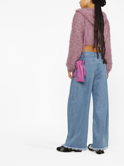 Shop Msgm Cropped Knitted Hoodie In Rosa