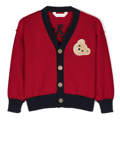 Shop Palm Angels Teddy-patch Logo-intarsia Cardigan In Rot