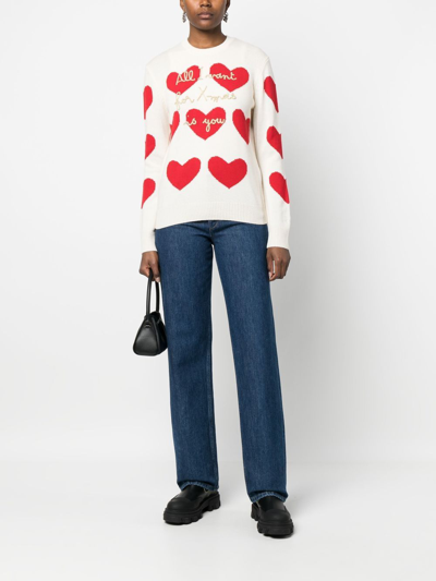 Shop Mc2 Saint Barth Heart-knit Slogan-embroidered Jumper In Weiss