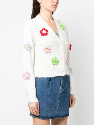 Shop Mc2 Saint Barth Floral-crochet Cropped Cardigan In Weiss