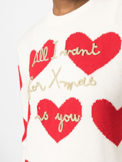 Shop Mc2 Saint Barth Heart-knit Slogan-embroidered Jumper In Weiss
