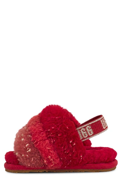 Shop Ugg Fluff Yeah Genuine Shearling Slide Sandal In Red Metallic Sparkle