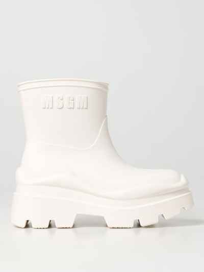 Msgm Ridged-rubber Sole Boots In White