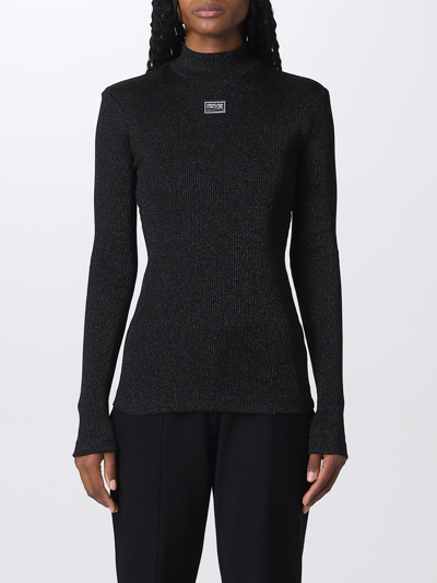 Versace Jeans Couture Woman Turtleneck Black Size 10 Viscose, Metallic Polyester, Polyamide In Black