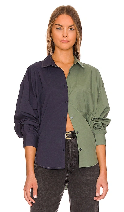 Shop Pistola Sloane Oversized Button Down Shirt In Ivy Navy Split