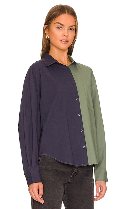 Shop Pistola Sloane Oversized Button Down Shirt In Ivy Navy Split