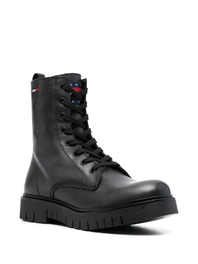 Tommy Jeans Lace-up Leather Ankle Boots In Schwarz
