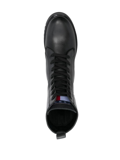 Tommy Jeans Lace-up Leather Ankle Boots In Schwarz