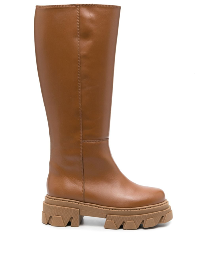 Shop Alohas Katiuska Leather Knee-high Boots In Braun