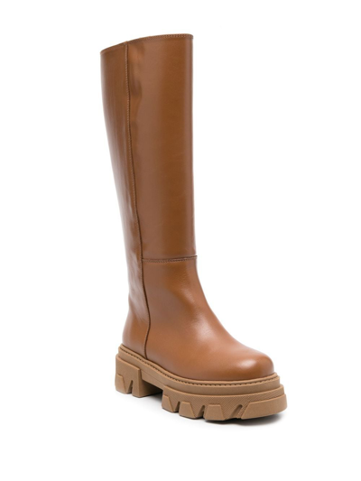 Shop Alohas Katiuska Leather Knee-high Boots In Braun