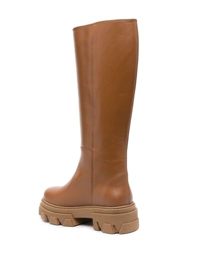 Shop Alohas Katiuska Leather Knee-high Boots In Braun