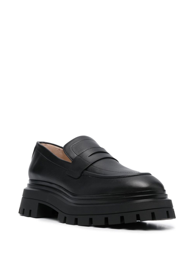 Shop Stuart Weitzman Almond-toe Leather Loafers In Black