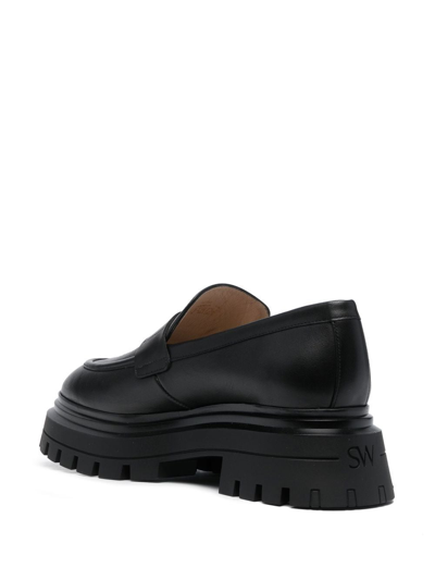 Shop Stuart Weitzman Almond-toe Leather Loafers In Black