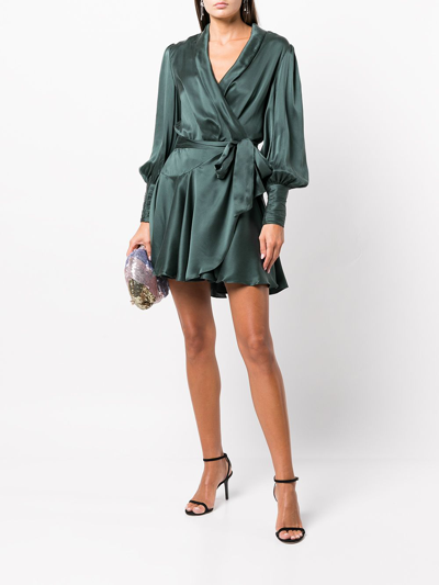 Shop Zimmermann Silk Wrap Mini Dress In Green