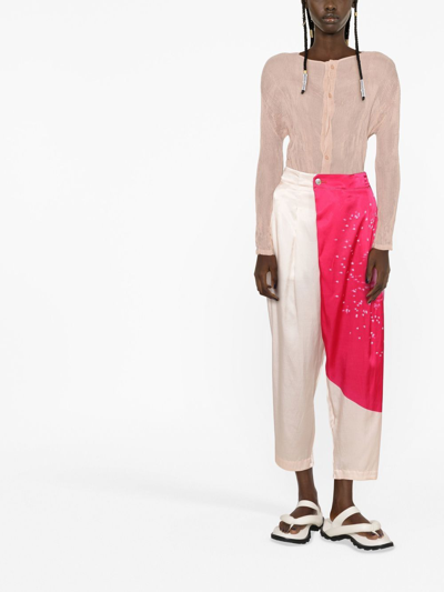 Shop Issey Miyake Colour-block Cropped Trousers In Pink