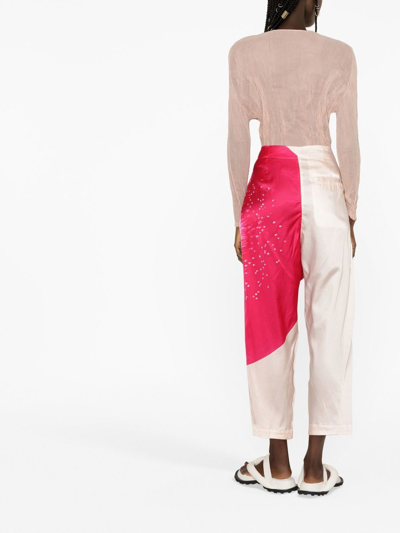 Shop Issey Miyake Colour-block Cropped Trousers In Pink