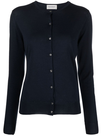 Shop John Smedley Pansy Button-up Knitted Cardigan In Blau