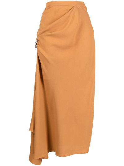 Shop Kiko Kostadinov High-waisted Ruched Midi Skirt In Brown