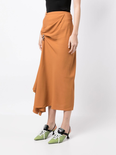 Shop Kiko Kostadinov High-waisted Ruched Midi Skirt In Brown