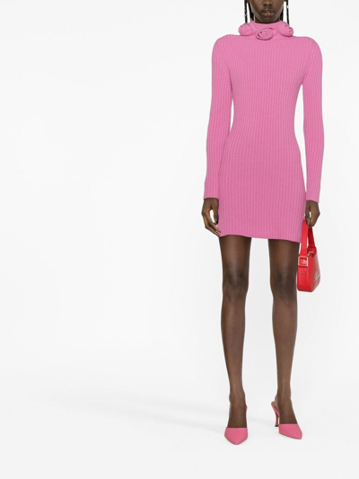 Shop Blumarine Roll-neck Wool Mini Dress In Rosa