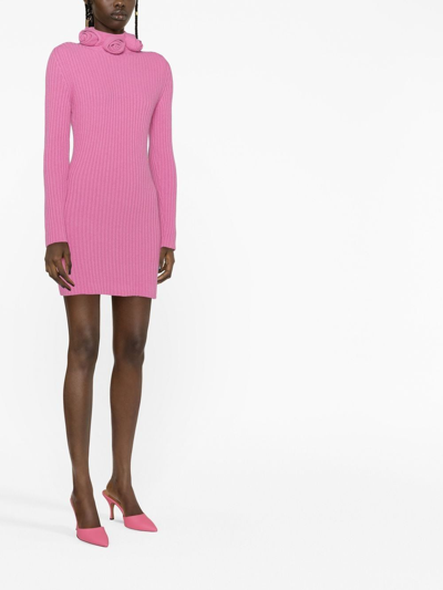 Shop Blumarine Roll-neck Wool Mini Dress In Rosa