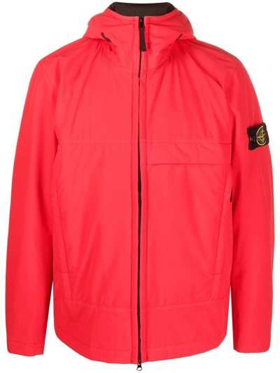 Stone Island Logo-patch Hooded Jacket In Rot | ModeSens