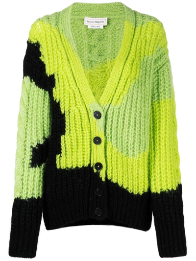 Shop Alexander Mcqueen Intarsia-knit Button-fastening Cardigan In Green