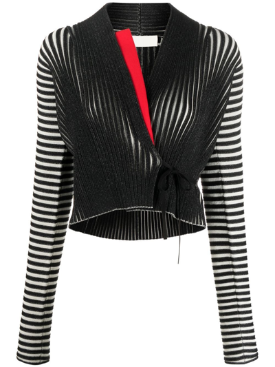 Shop Tory Burch Wrap-design Striped Cardigan In Black