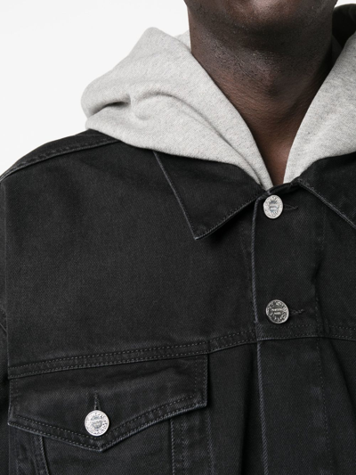 Shop Vetements Hooded Denim Jacket In Schwarz