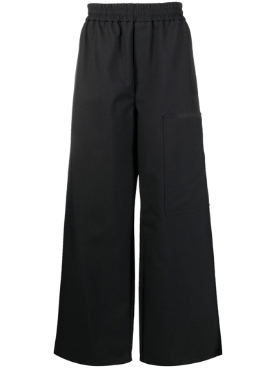 Shop Off-white High-waisted Wide-leg Trousers In Schwarz