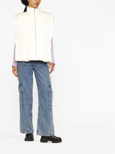 Ganni Tie Appliqued High Neck Oversized Puffer Vest In Nude
