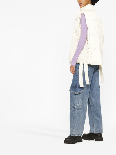 Ganni Tie Appliqued High Neck Oversized Puffer Vest In Nude