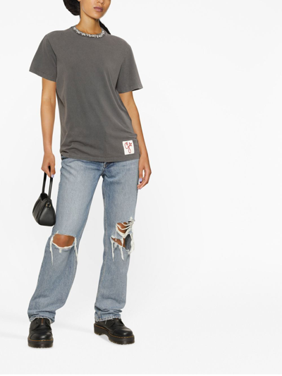 Golden Goose Golden Collection T-shirt In Anthracite Gray With Cabochon Crystals In Grey