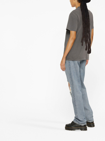 Golden Goose Golden Collection T-shirt In Anthracite Gray With Cabochon Crystals In Grey