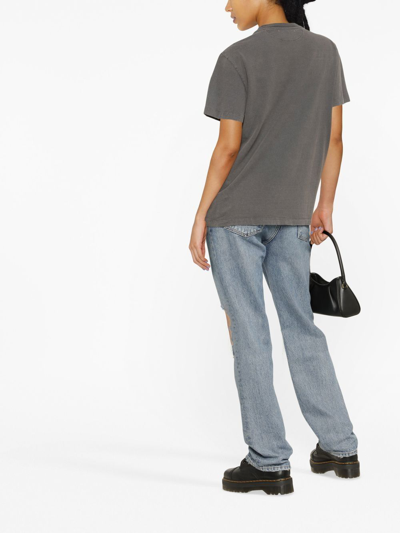 Golden Goose Golden Collection T-shirt In Anthracite Gray With Cabochon Crystals In Grey