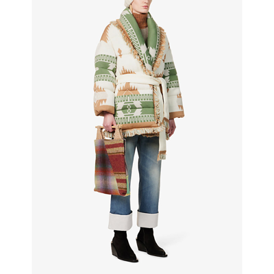 Shop Alanui Icon Abstract-pattern Relaxed-fit Wool-down Jacket In Off White