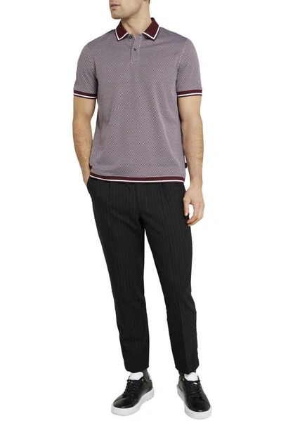 Shop Ted Baker Affric Geo Textured Tipped Polo In Maroon