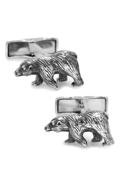 Shop Cufflinks, Inc Bull & Bear Sterling Silver Cuff Links In Silver Bear