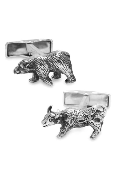 Shop Cufflinks, Inc Bull & Bear Sterling Silver Cuff Links In Silver Bear & Bull