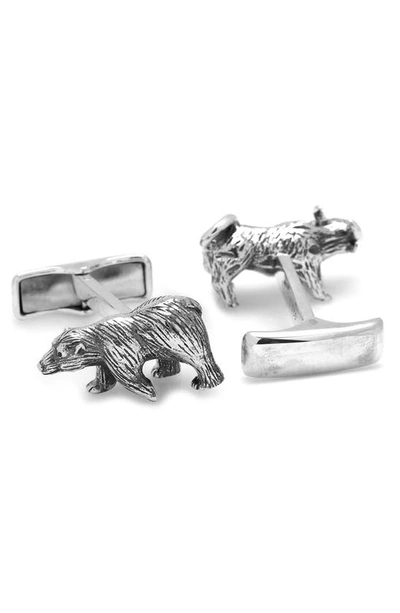 Shop Cufflinks, Inc Bull & Bear Sterling Silver Cuff Links In Silver Bear & Bull