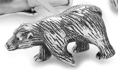 Shop Cufflinks, Inc Bull & Bear Sterling Silver Cuff Links In Silver Bear & Bull