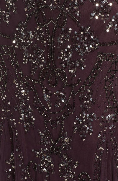 Pisarro Nights Beaded Mesh Column Gown In New Wine