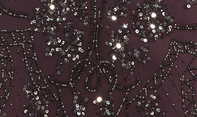 Pisarro Nights Beaded Mesh Column Gown In New Wine