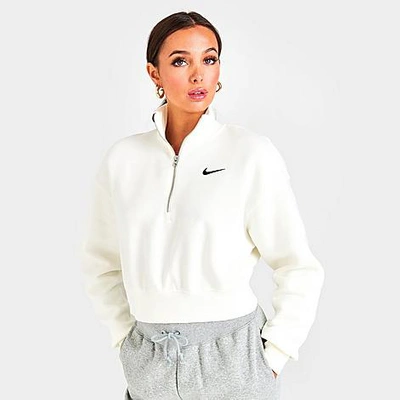 Shop Nike Women's Sportswear Phoenix Fleece Oversized Half-zip Crop Sweatshirt In Sail/black