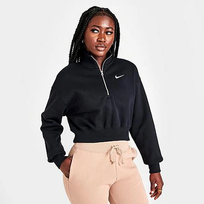 Shop Nike Women's Sportswear Phoenix Fleece Oversized Half-zip Crop Sweatshirt In Black/sail