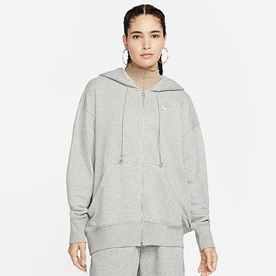 Shop Nike Women's Sportswear Phoenix Fleece Oversized Full-zip Hoodie In Dark Grey Heather/sail