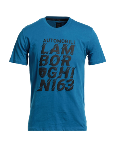 Shop Automobili Lamborghini Man T-shirt Azure Size S Cotton, Elastane In Blue